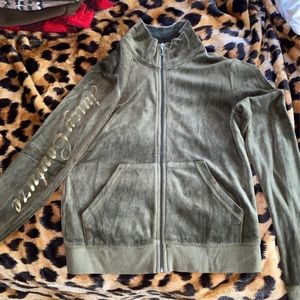 Juicy Couture Velvet Olive Green Track Jacket Large